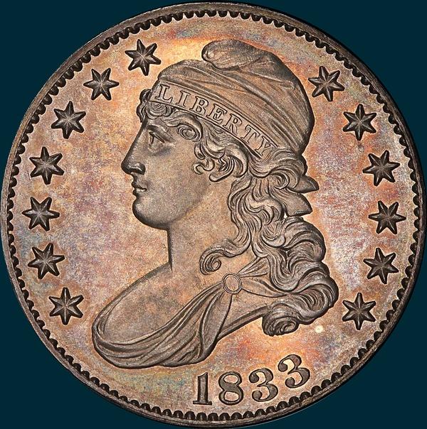 1833 O-116, crushed lettered edge,  capped bust half dollar