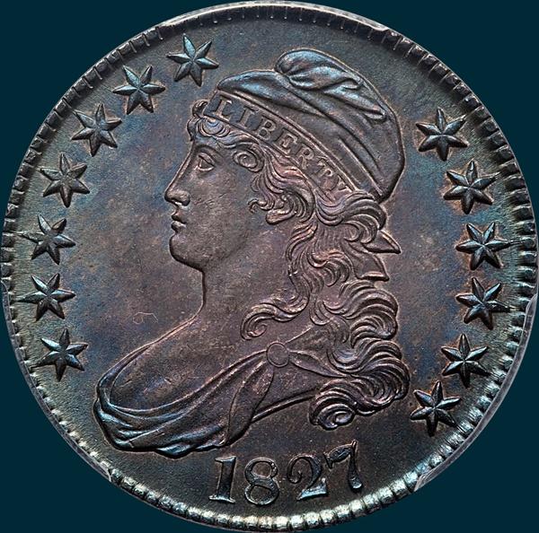 1827 O-107, Capped bust half dollar