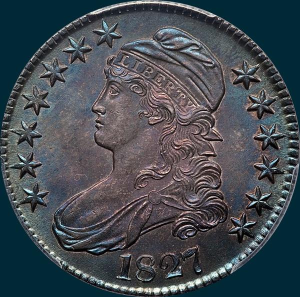 1827, O-107, R3, Square Base 2, Capped Bust, Half Dollar