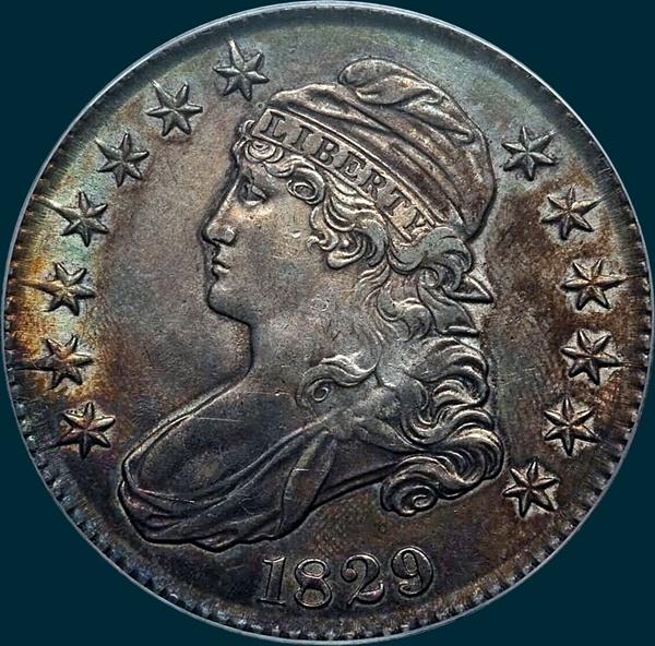 1829 o-109, capped bust half dollar