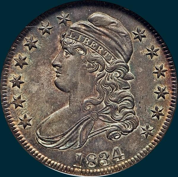 1834, O-105, Large Date, Small Letters, Capped Bust, Half Dollar