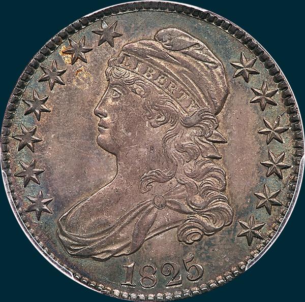 1825, O-107 capped bust half dollar