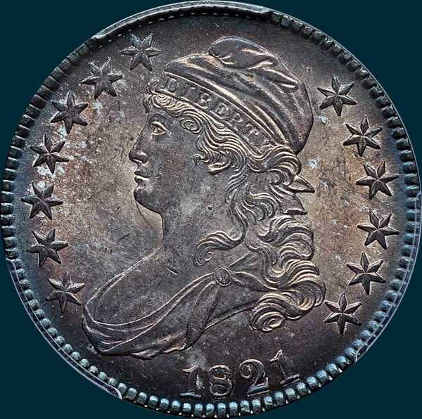 1821 o-103, capped bust, half dollar