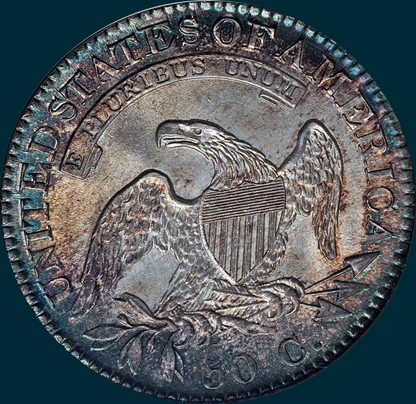 1823 O-104, capped bust, half dollar