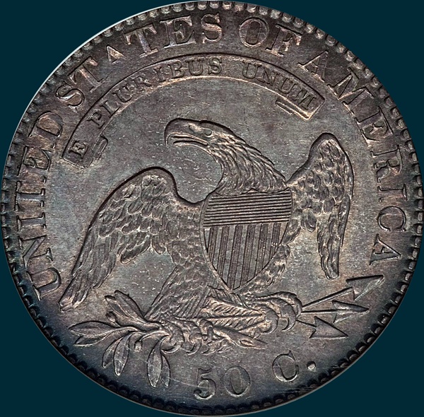1821 O-107, capped bust, half dollar