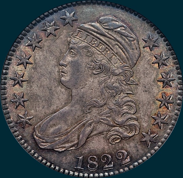 1822 22/1, O-102, Capped Bust, Half Dollar