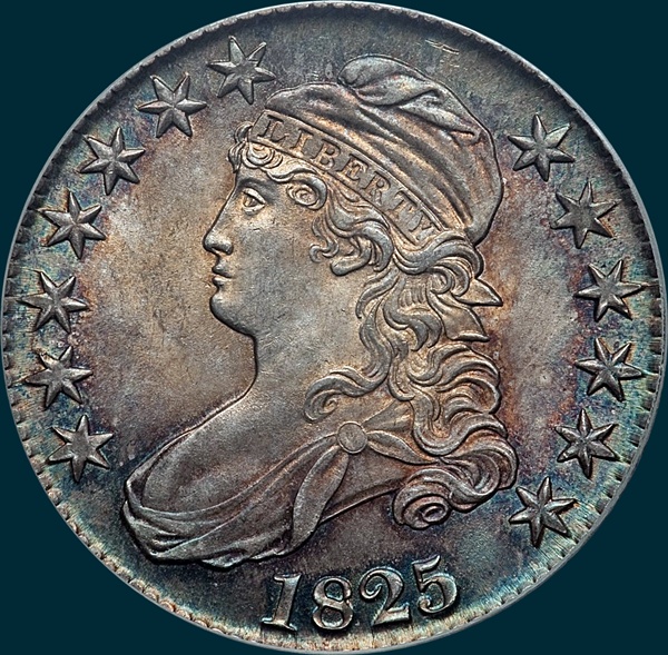 1825, O-114 capped bust half dollar
