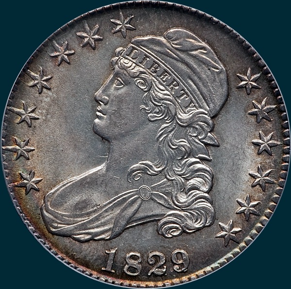 1829, 29 over 27, O-102, Capped Bust, Half Dollar
