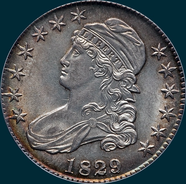 1829/7 O-102, capped bust half dollar