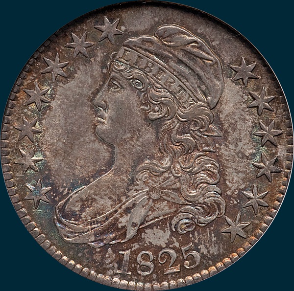 1825, O-106, capped bust half, dollar
