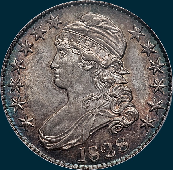 1828, O-103, Curl Base 2, No Knob, Capped Bust, Half Dollar