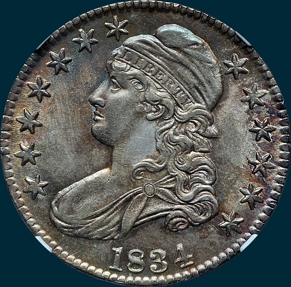 1834, O-101, Large Date, Large Letters, Capped Bust, Half Dollar