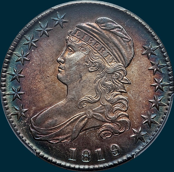 1819, O-102, Large 9 over 8, Capped Bust, Half Dollar