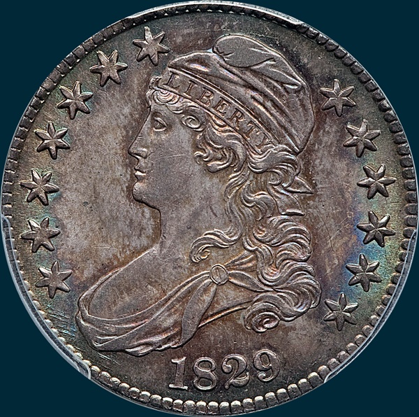 1829 O-107, capped bust half dollar