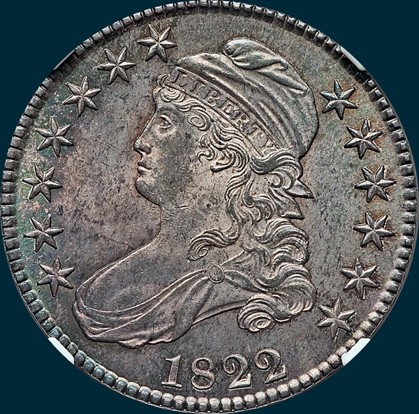 1822 O-104, capped bust, half dollar
