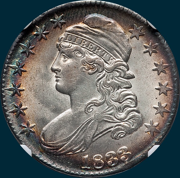 1833 O-103, capped bust half dollar